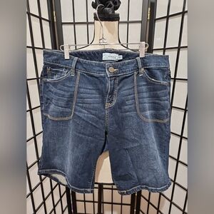 TORRID Size 18 Distressed Dark Blue Denim Bermuda Shorts 9" Inseam